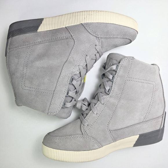SOREL Out N About Dove Gray Waterproof Suede Wedge Sneaker Bootie W 7 - Picture 14 of 16